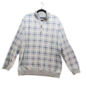 Nautica Shirt Mens XXL Gray Plaid 1/4 Zip Pullover Sweatshirt Cotton/Poly Blend